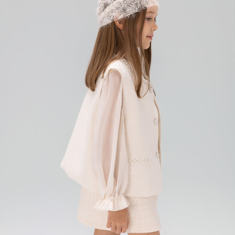 Pearl-Trim Tweed Vest