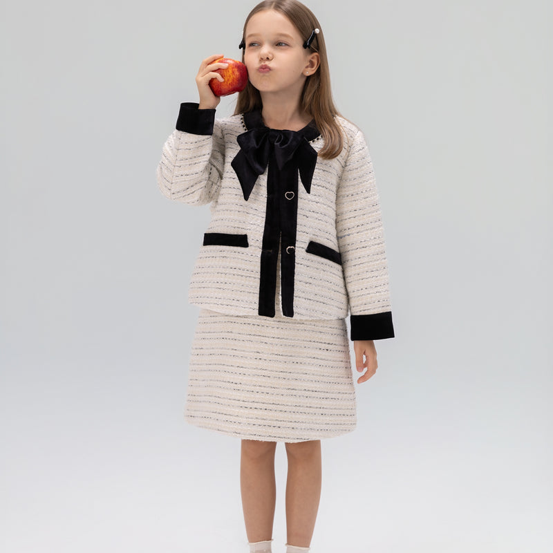 Velvet Bow Beaded-Trim Tweed Jacket