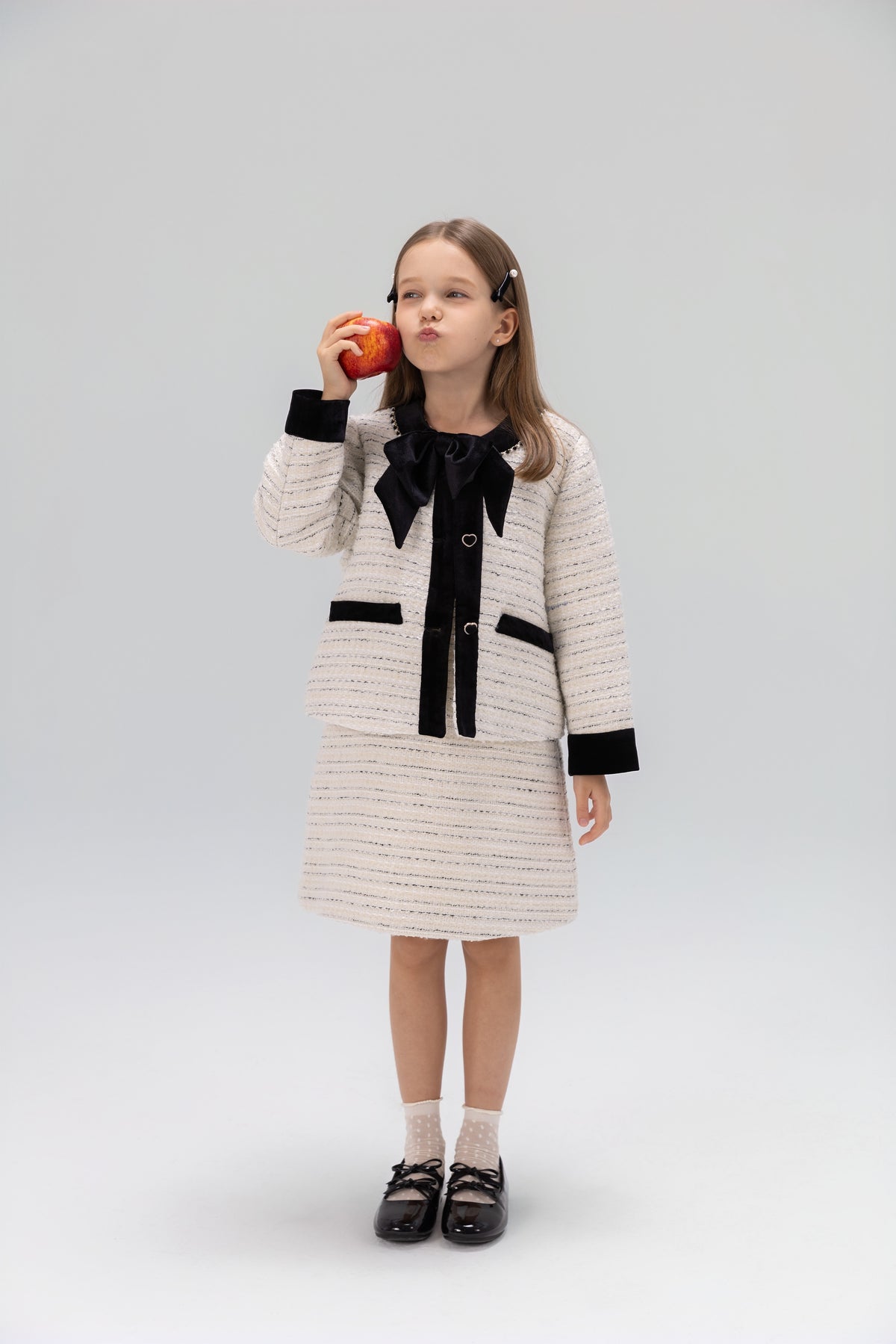 Velvet Bow Beaded-Trim Tweed Jacket