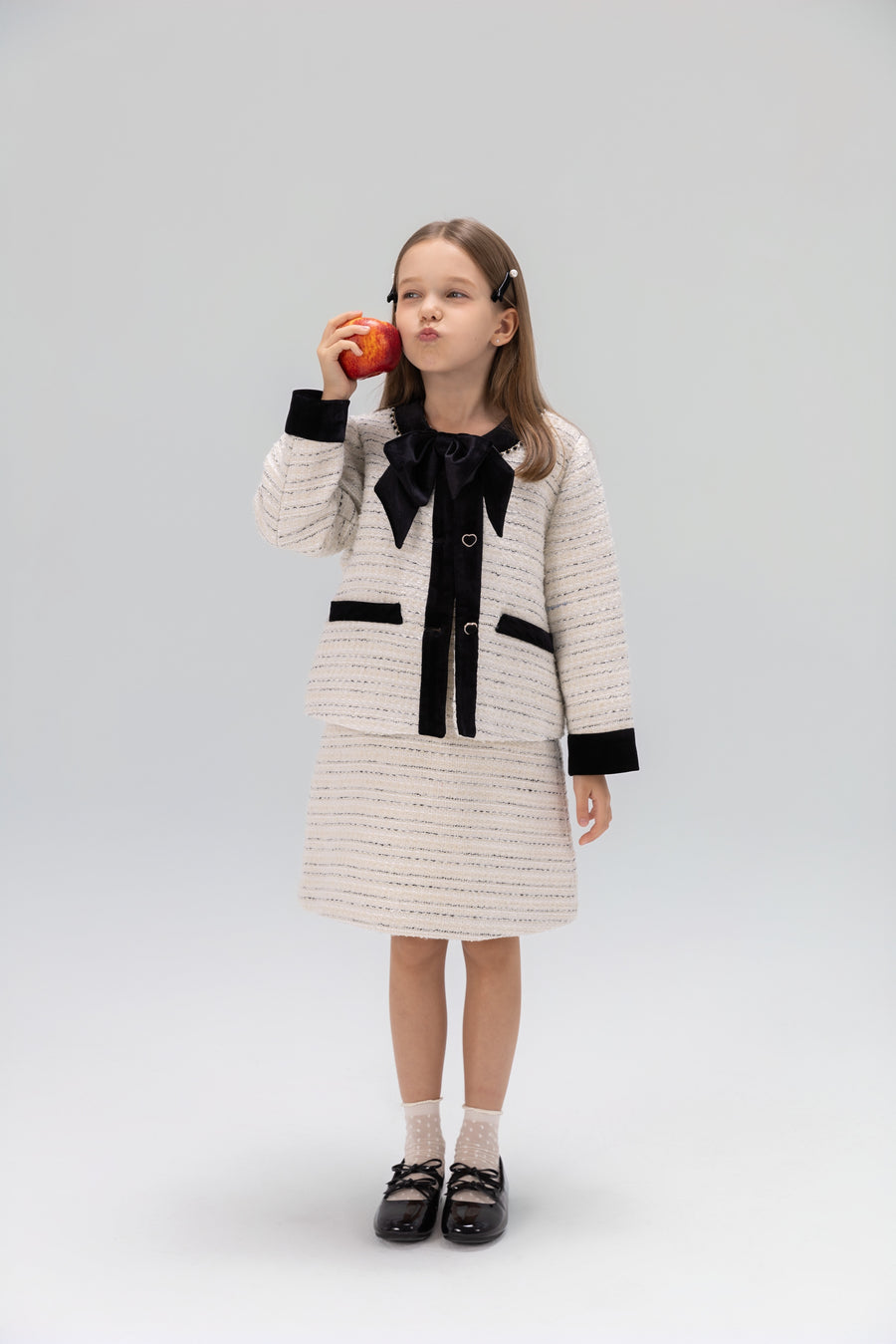 Velvet Bow Beaded-Trim Tweed Jacket
