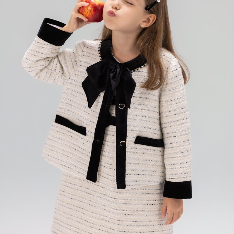 Velvet Bow Beaded-Trim Tweed Jacket