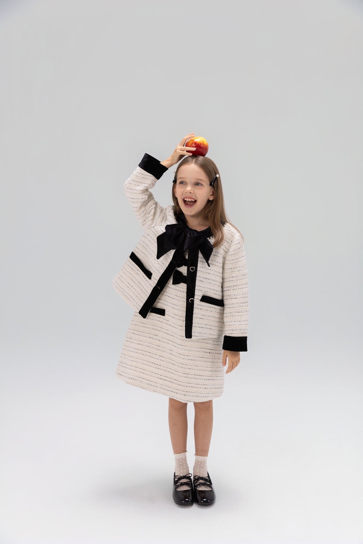 Velvet Bow Beaded-Trim Tweed Jacket