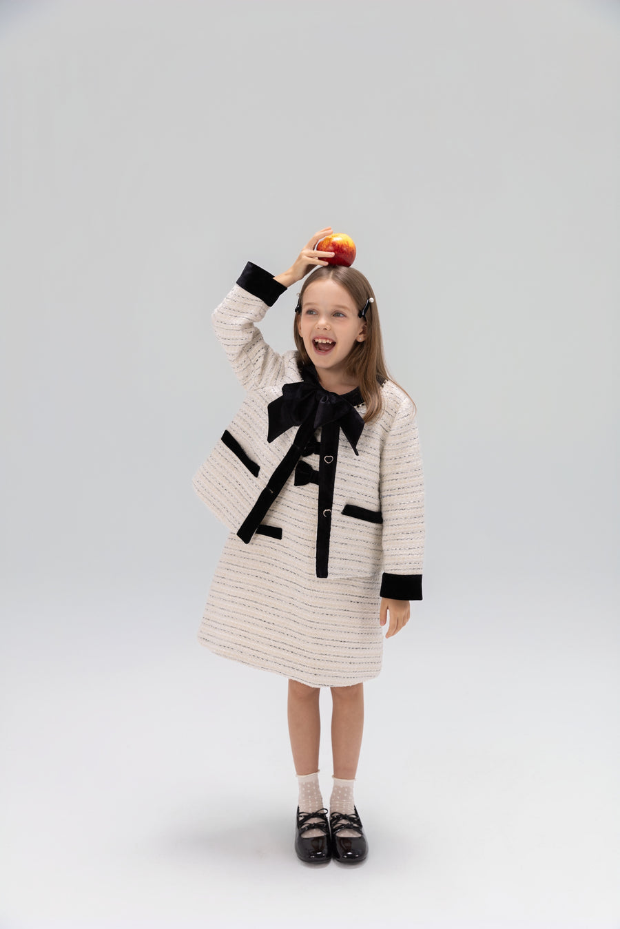 Velvet Bow Beaded-Trim Tweed Jacket