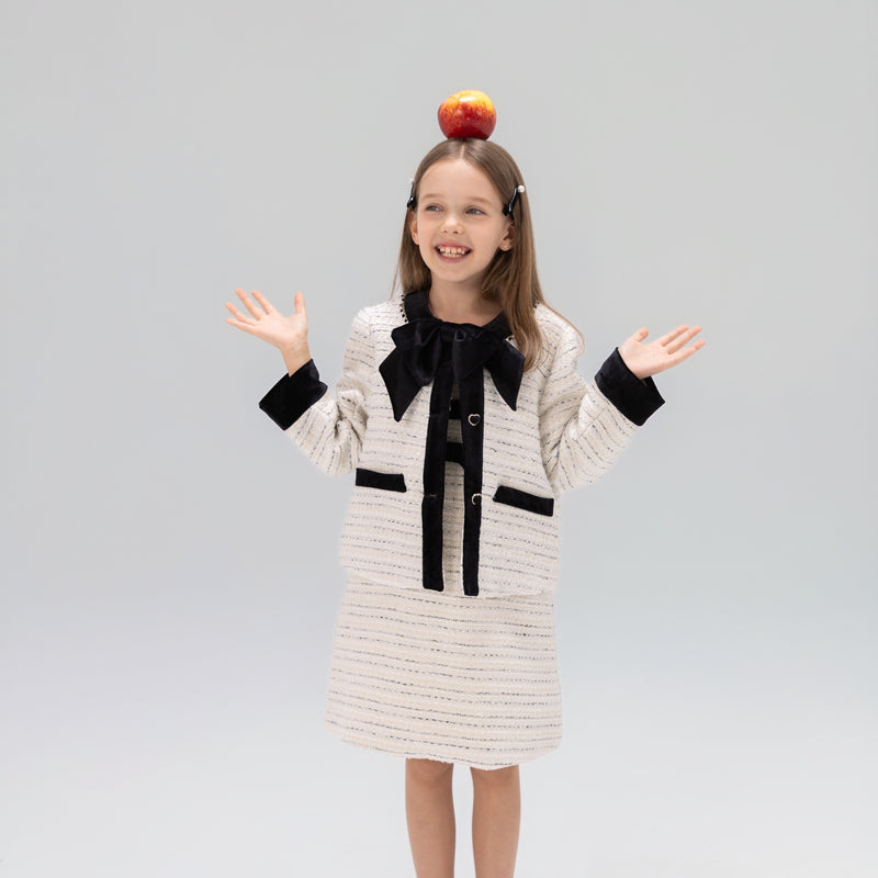 Velvet Bow Beaded-Trim Tweed Jacket