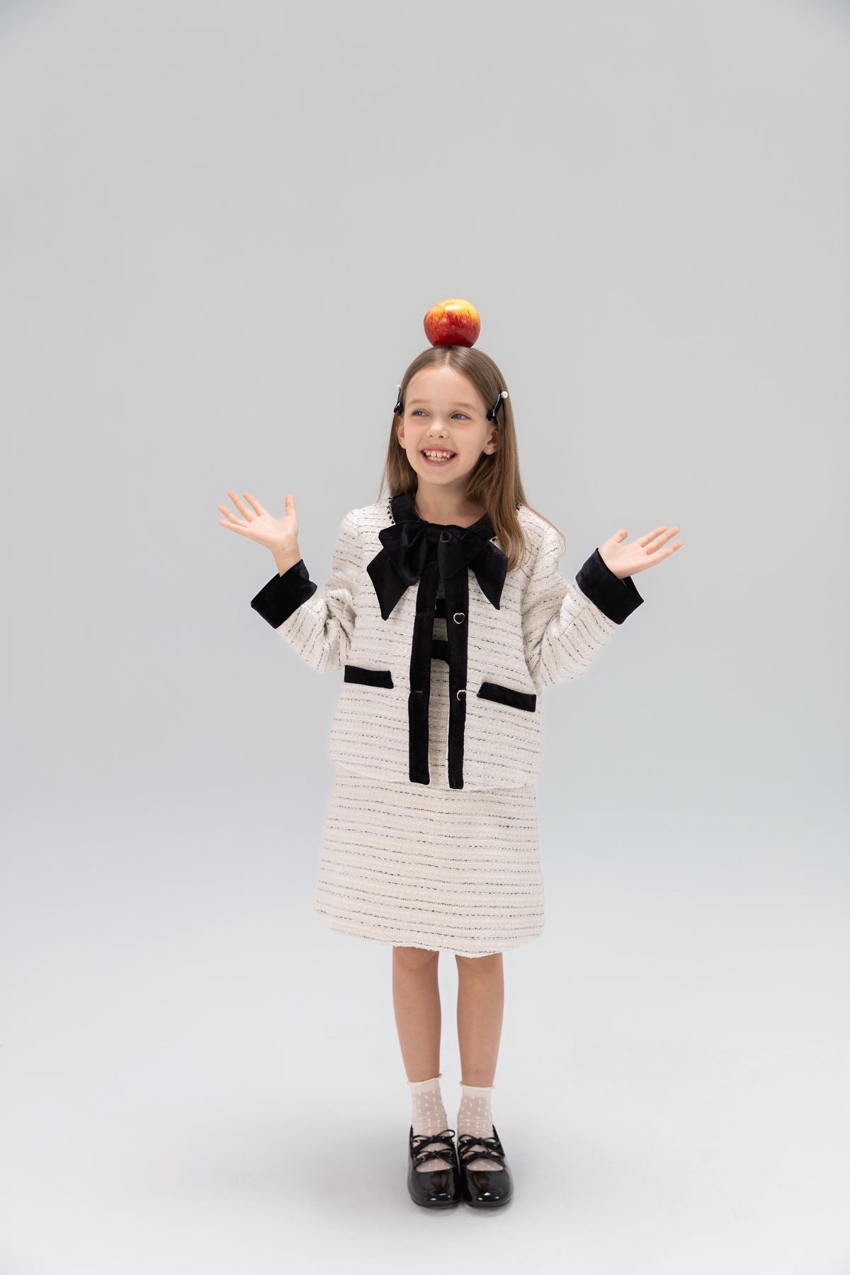 Velvet Bow Beaded-Trim Tweed Jacket