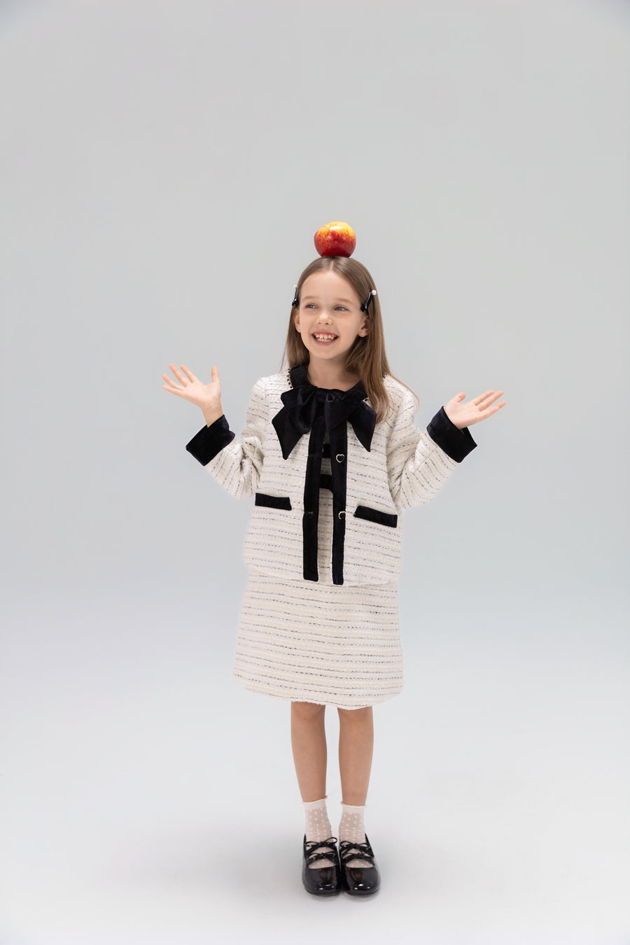 Velvet Bow Beaded-Trim Tweed Jacket