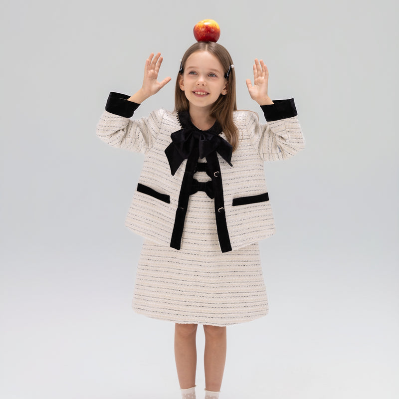 Velvet Bow Beaded-Trim Tweed Jacket