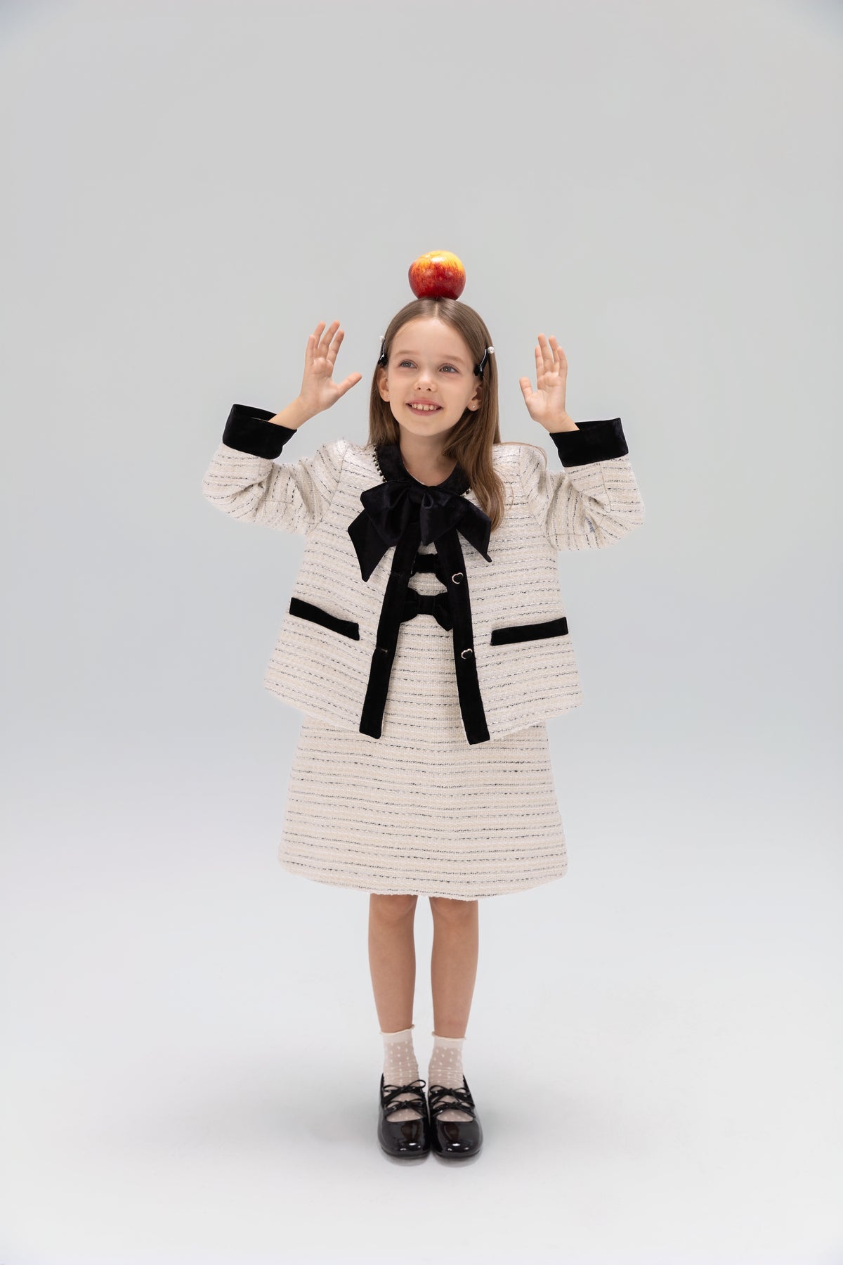 Velvet Bow Beaded-Trim Tweed Jacket