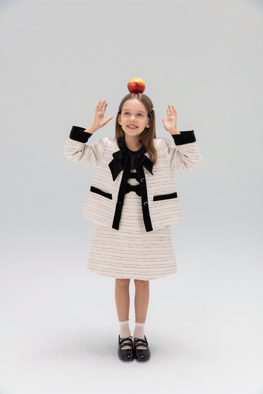 Velvet Bow Beaded-Trim Tweed Jacket