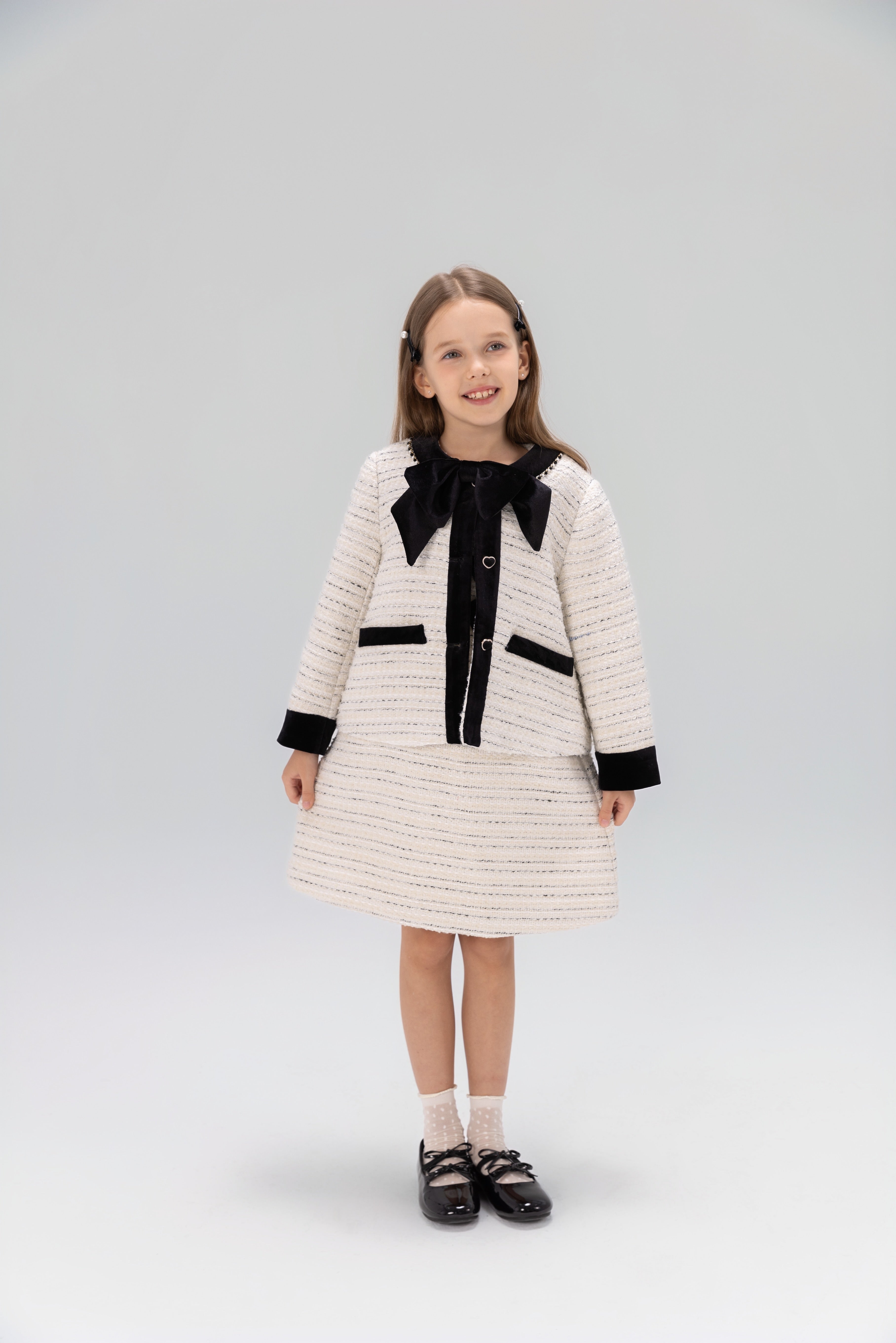 Velvet Bow Beaded-Trim Tweed Jacket