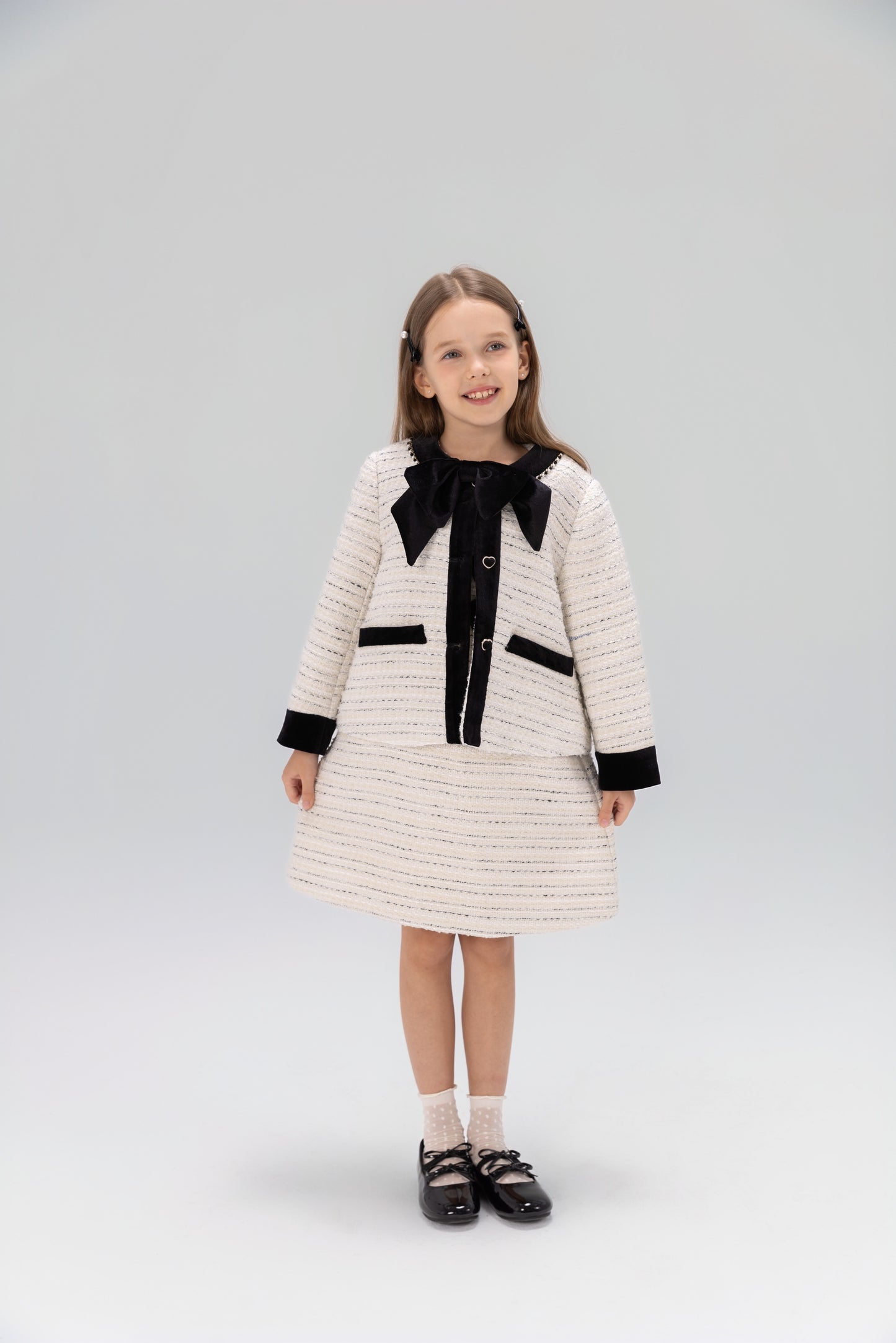 Velvet Bow Beaded-Trim Tweed Jacket