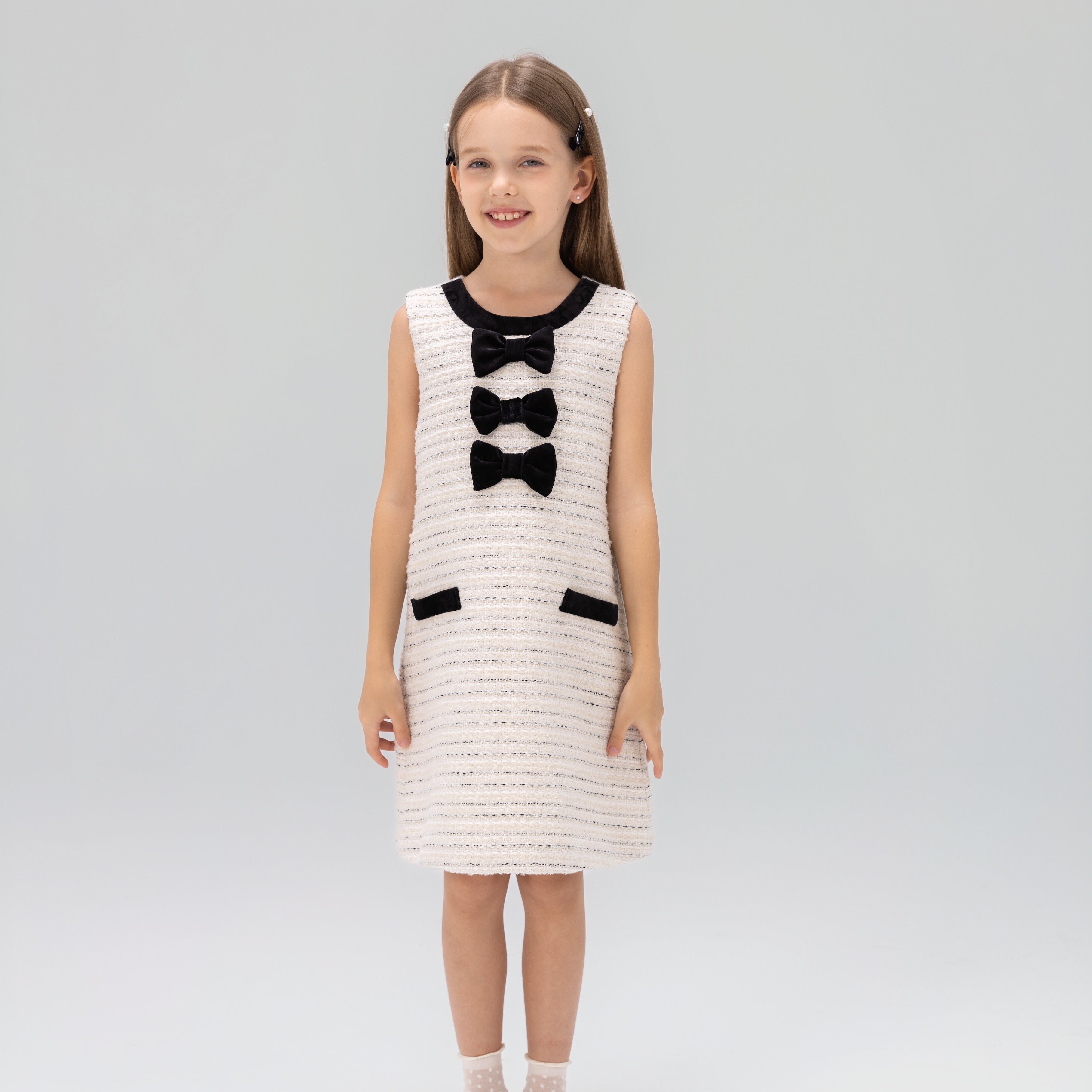 Velvet Bow Tweed Shift Dress