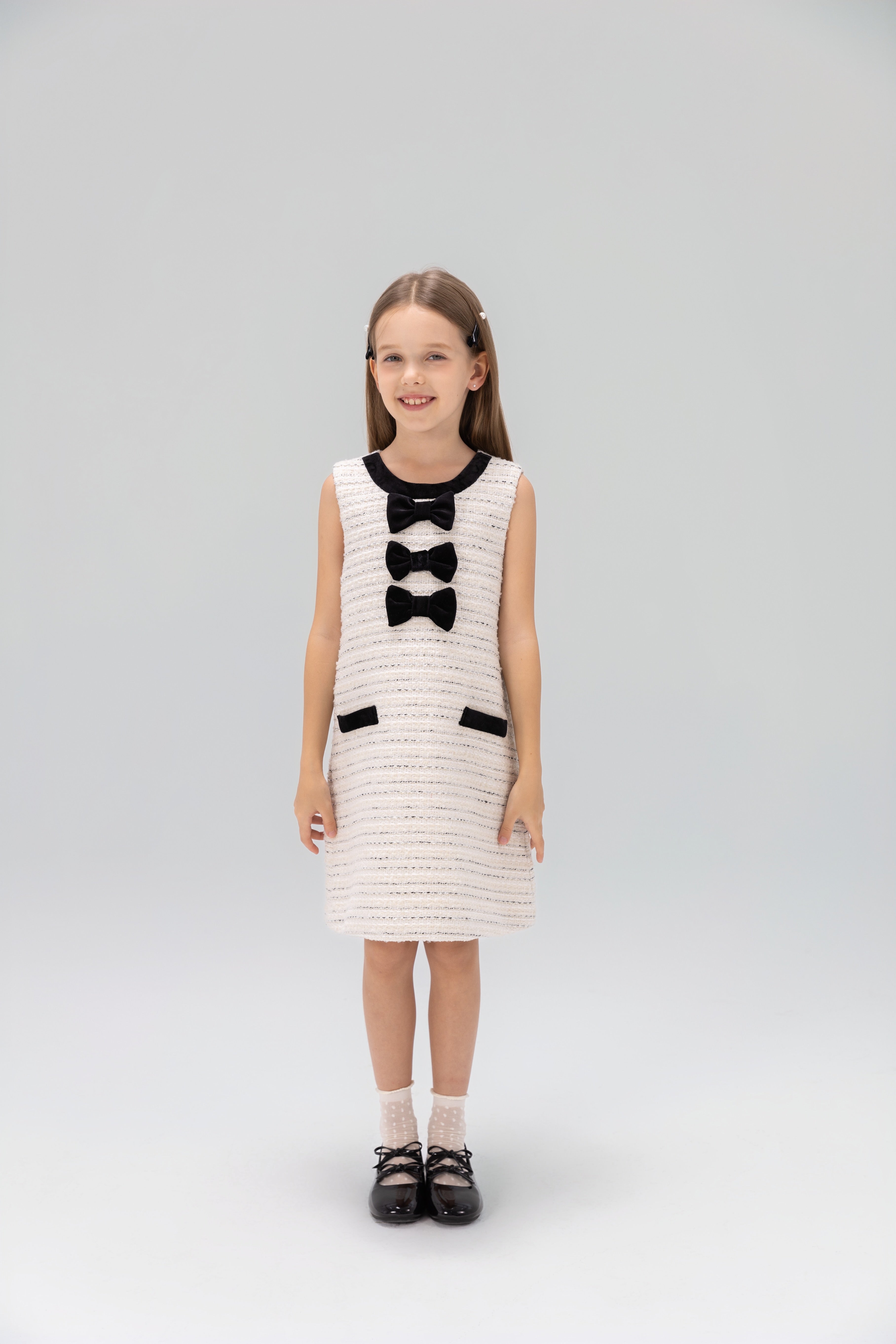 Velvet Bow Tweed Shift Dress