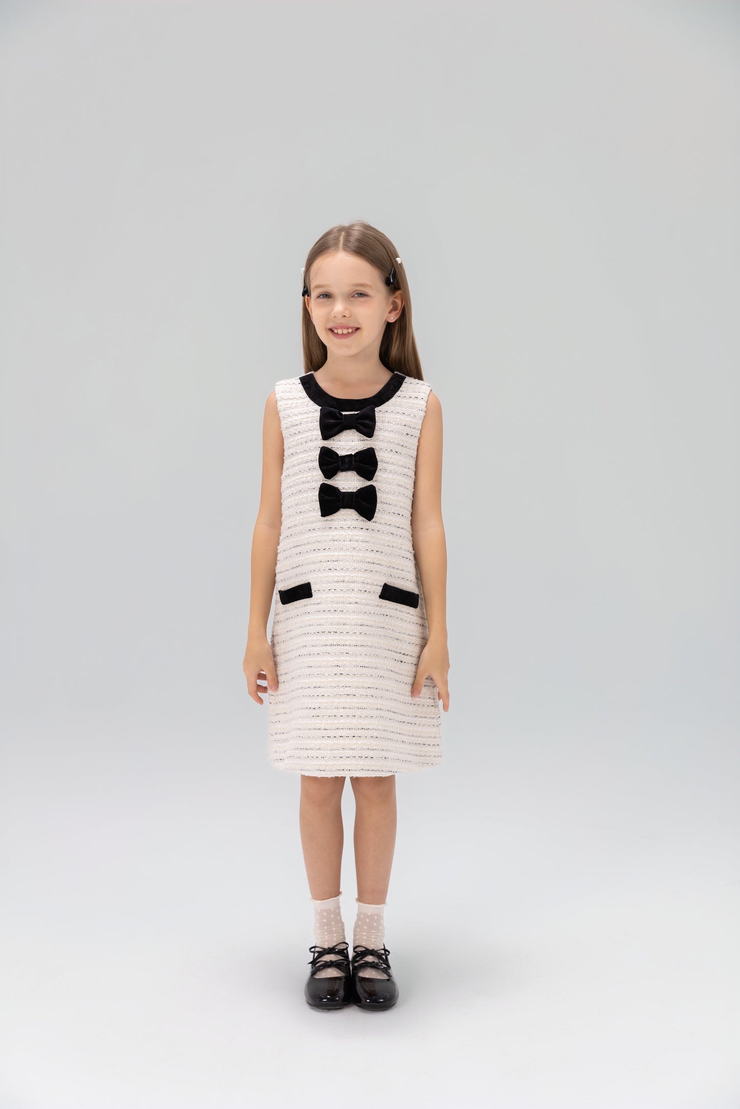 Velvet Bow Tweed Shift Dress