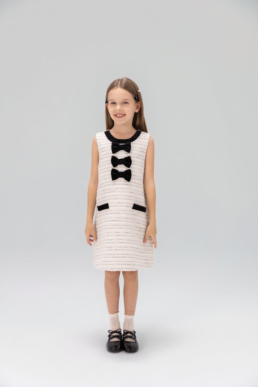 Velvet Bow Tweed Shift Dress