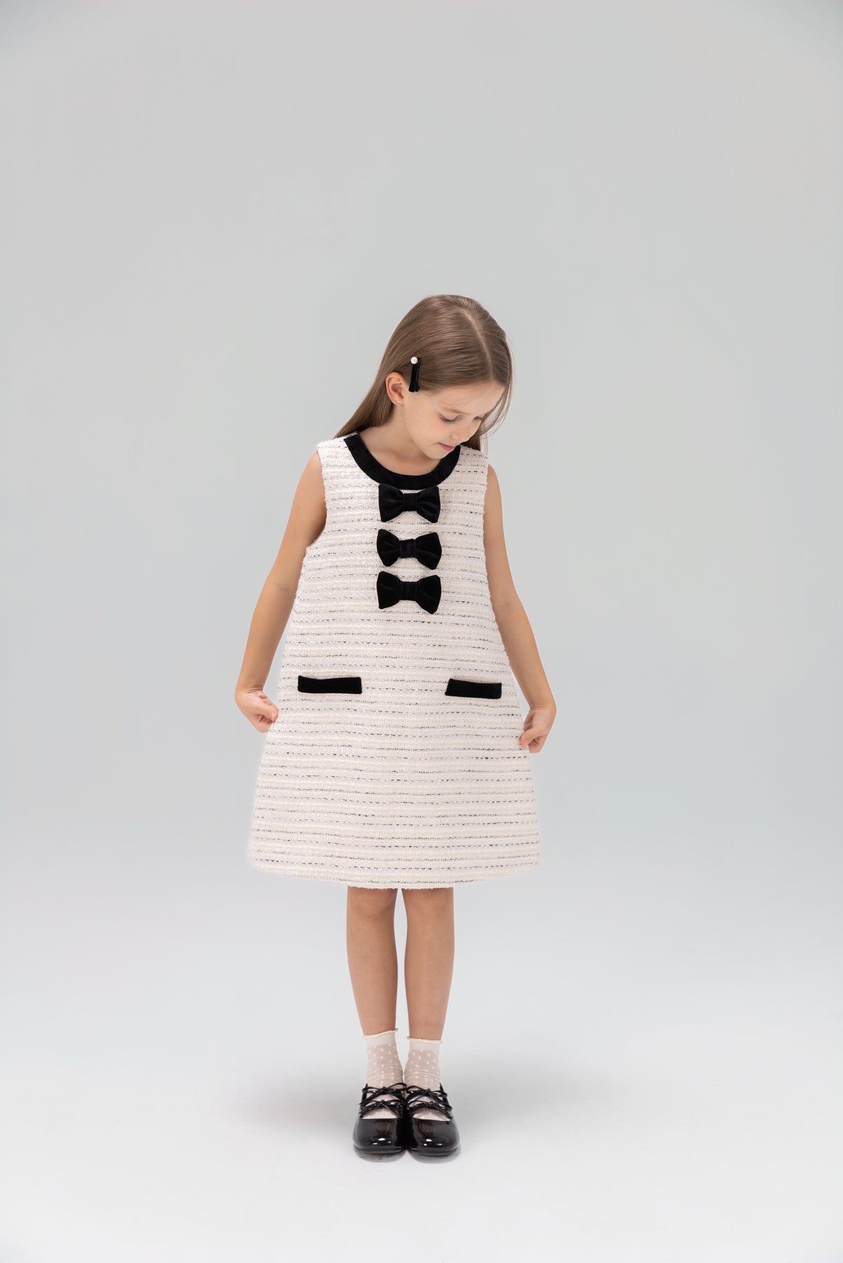 Velvet Bow Tweed Shift Dress