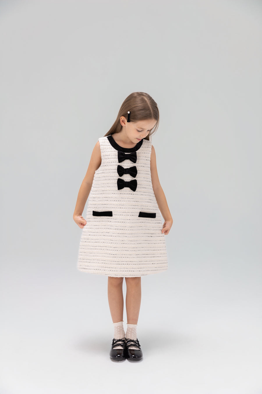 Velvet Bow Tweed Shift Dress