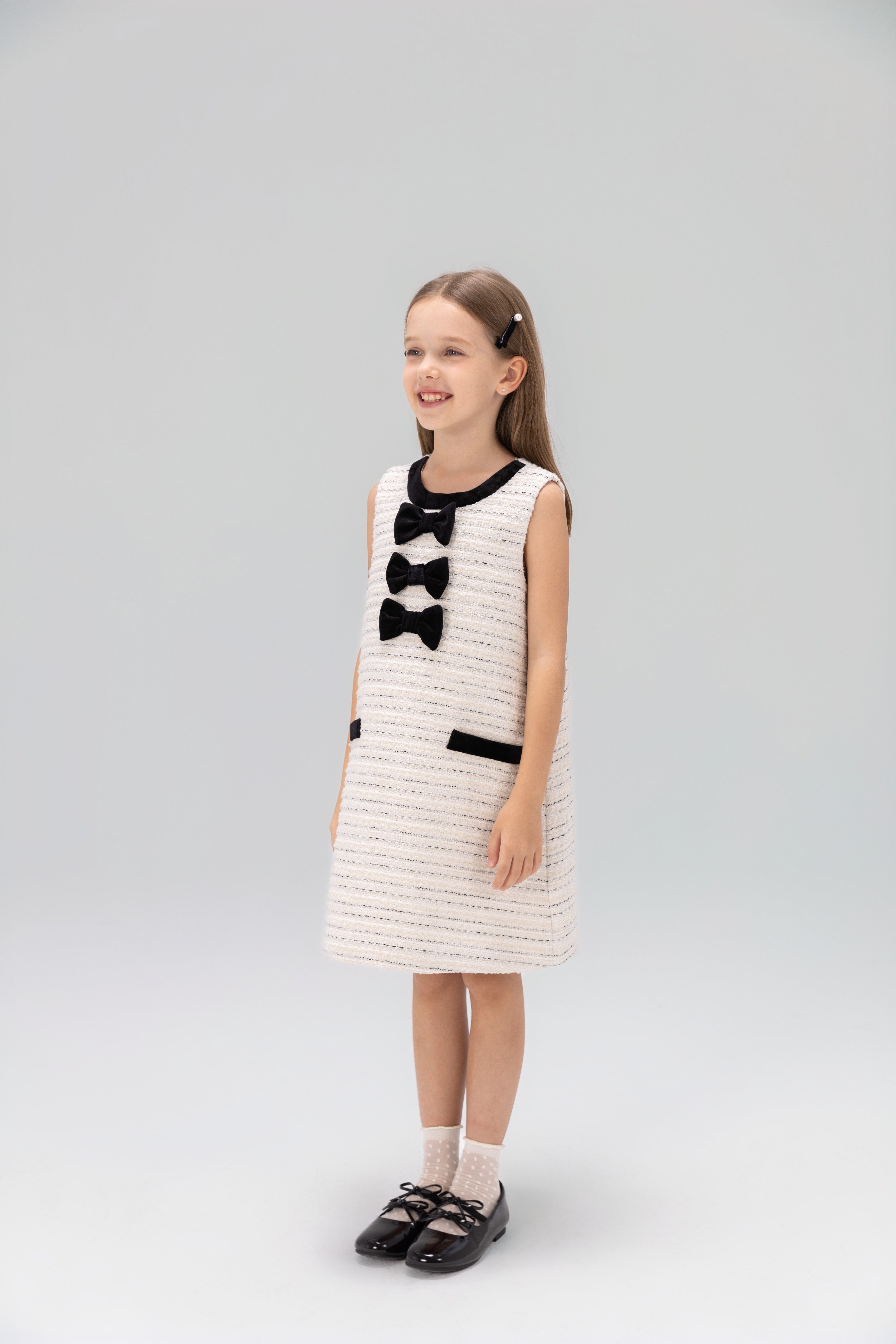 Velvet Bow Tweed Shift Dress