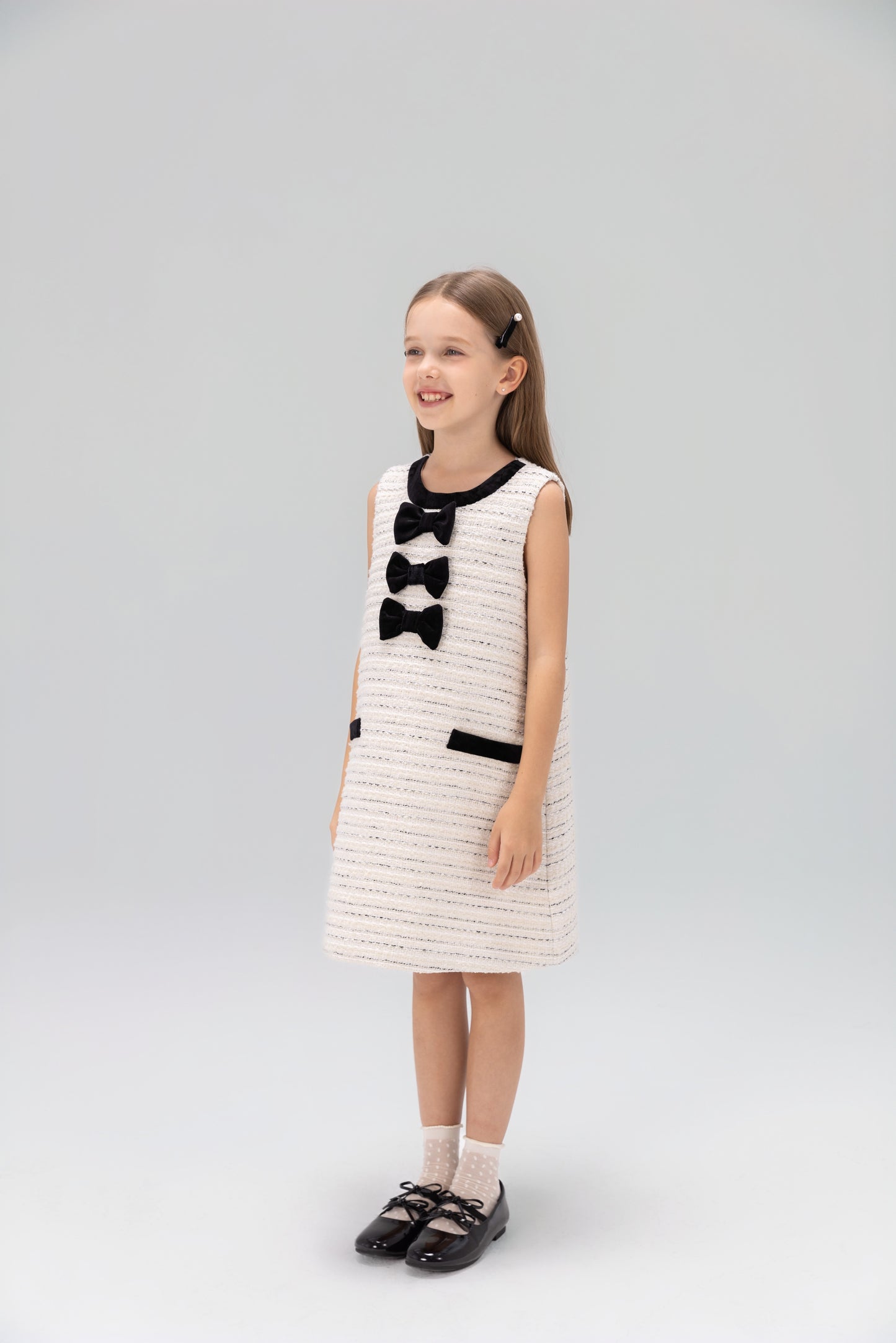 Velvet Bow Tweed Shift Dress