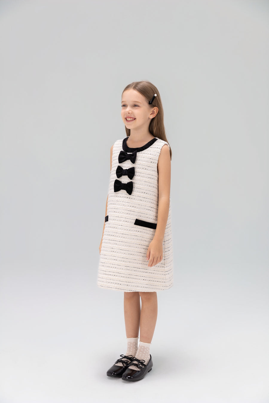 Velvet Bow Tweed Shift Dress