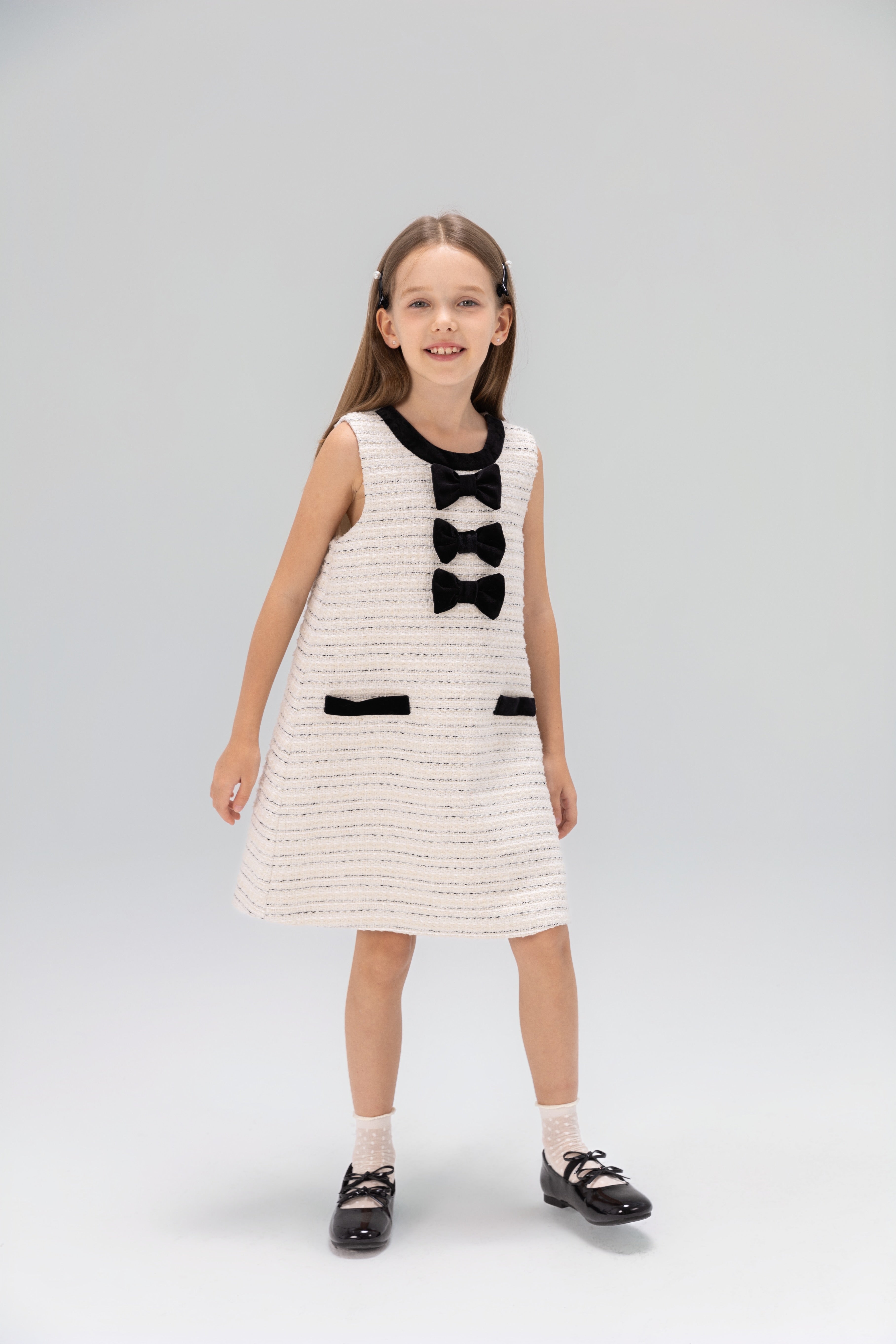 Velvet Bow Tweed Shift Dress