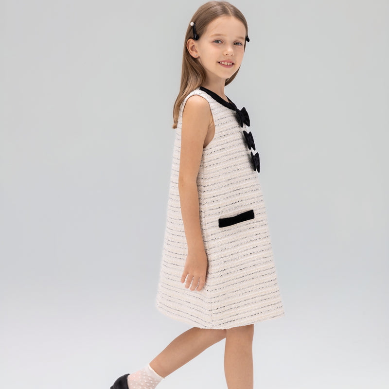 Velvet Bow Tweed Shift Dress