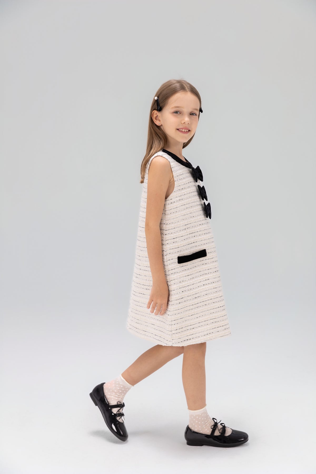 Velvet Bow Tweed Shift Dress