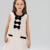 Velvet Bow Tweed Shift Dress