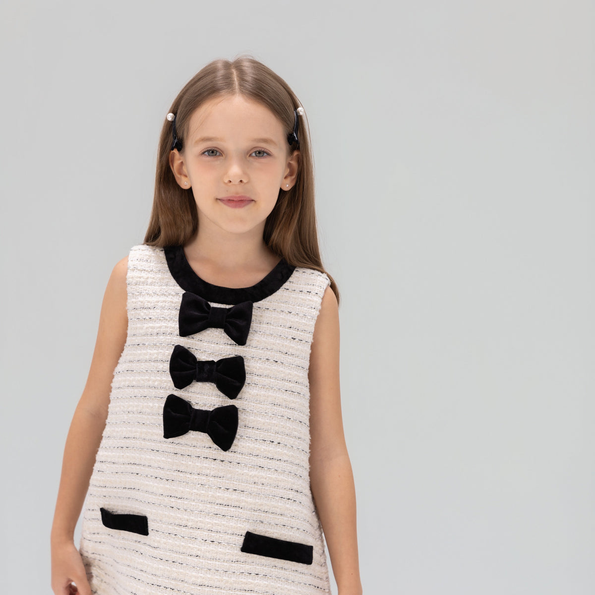 Velvet Bow Tweed Shift Dress