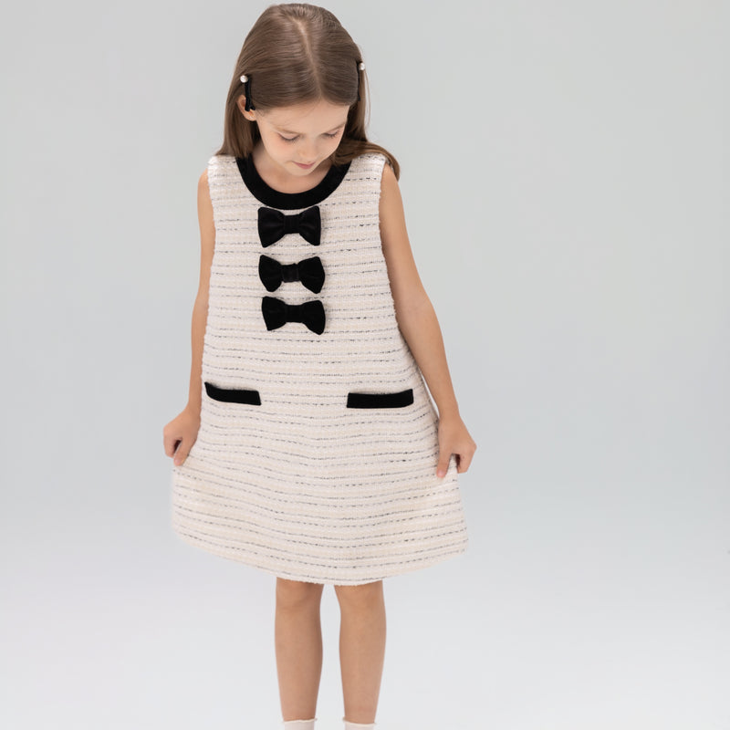 Velvet Bow Tweed Shift Dress