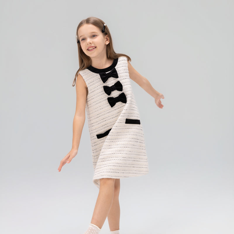 Velvet Bow Tweed Shift Dress