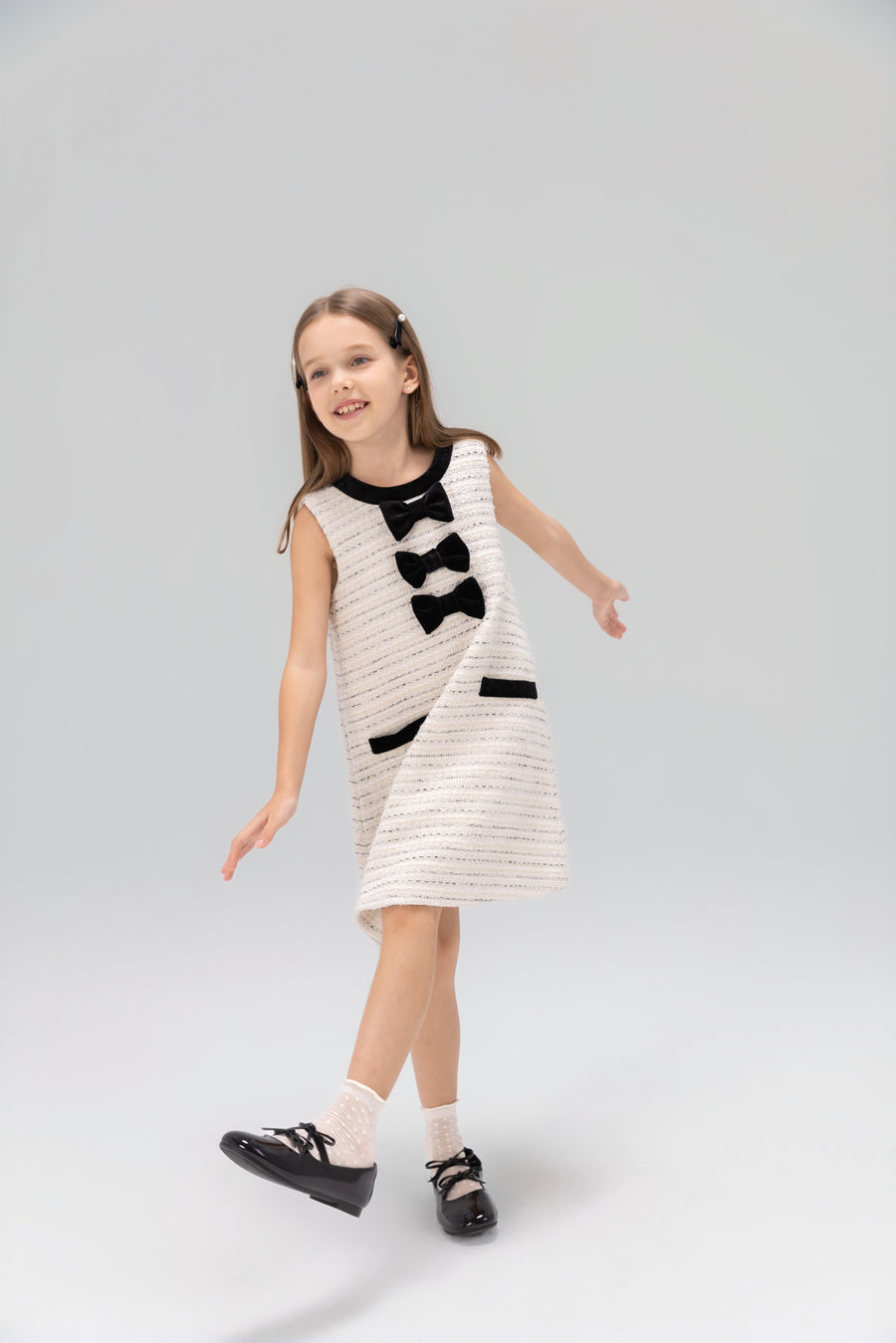 Velvet Bow Tweed Shift Dress
