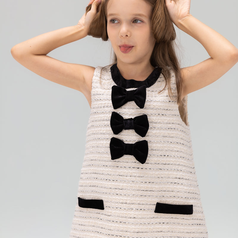 Velvet Bow Tweed Shift Dress