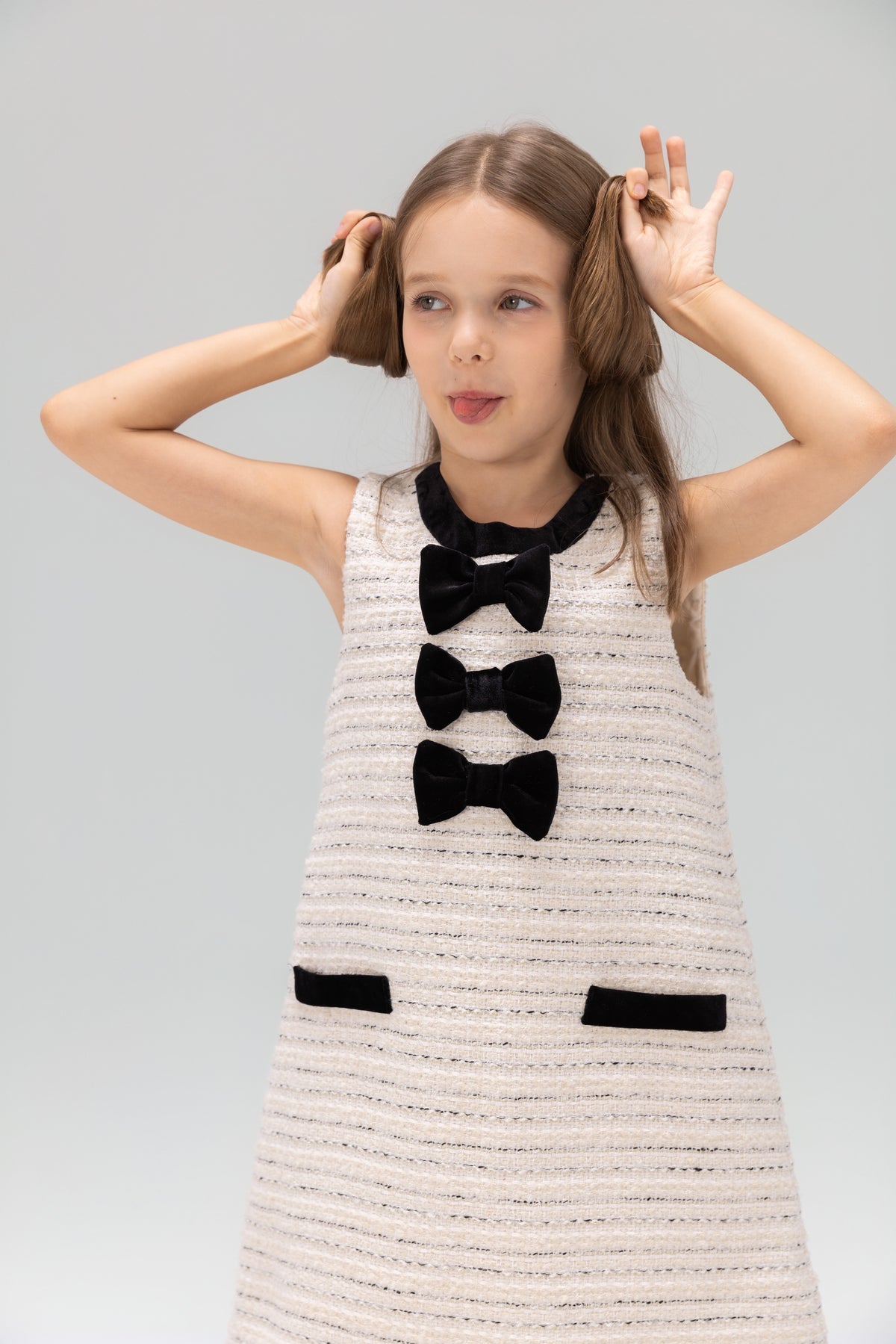 Velvet Bow Tweed Shift Dress