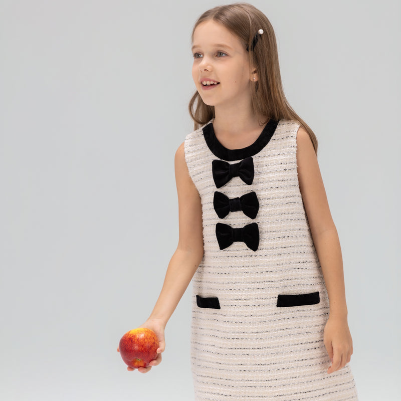 Velvet Bow Tweed Shift Dress