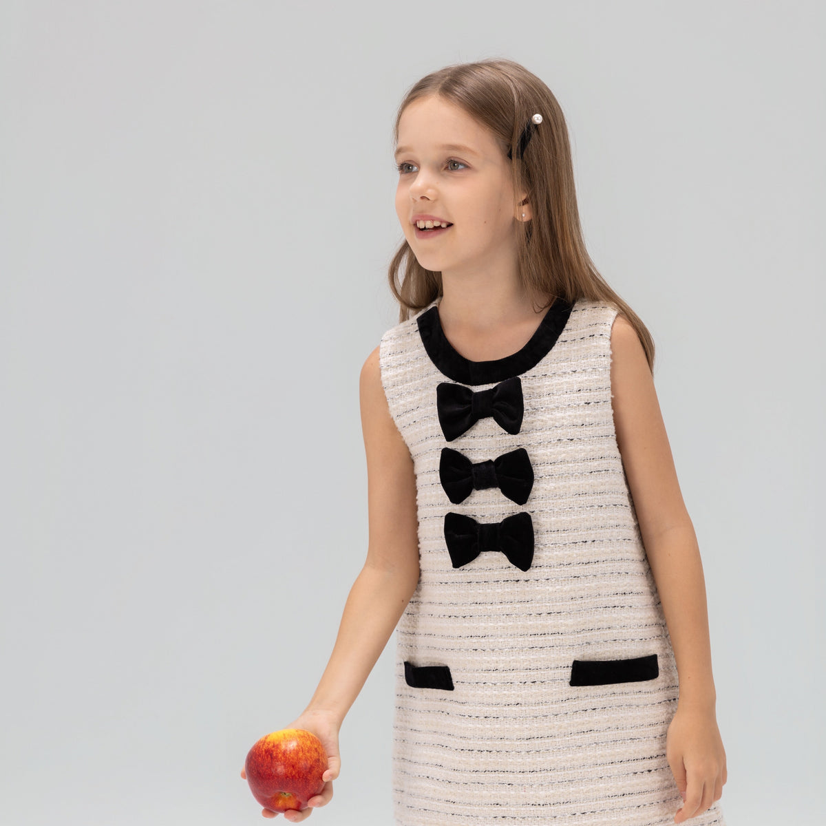 Velvet Bow Tweed Shift Dress