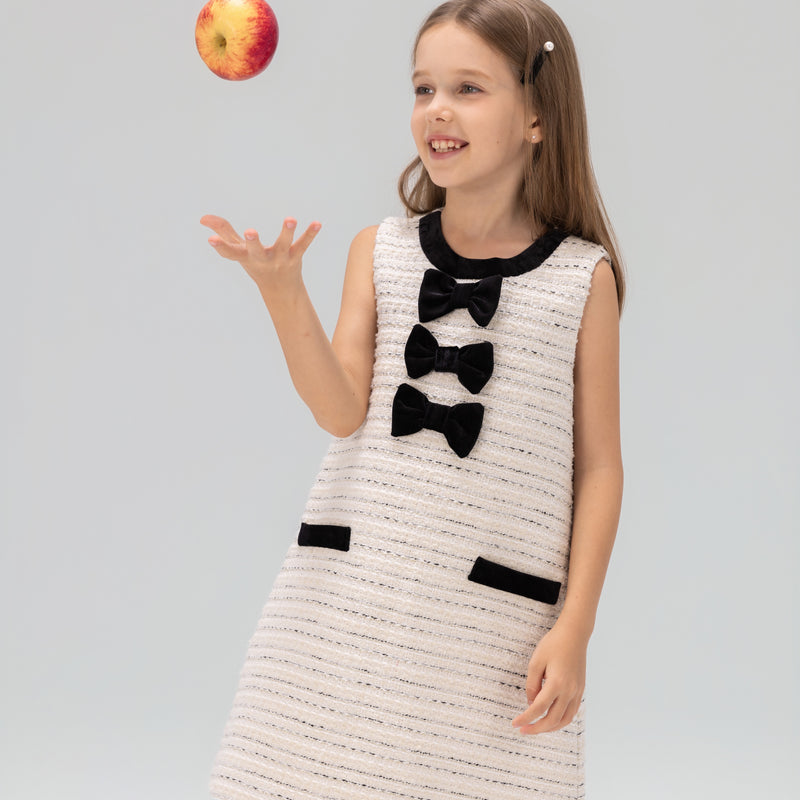 Velvet Bow Tweed Shift Dress