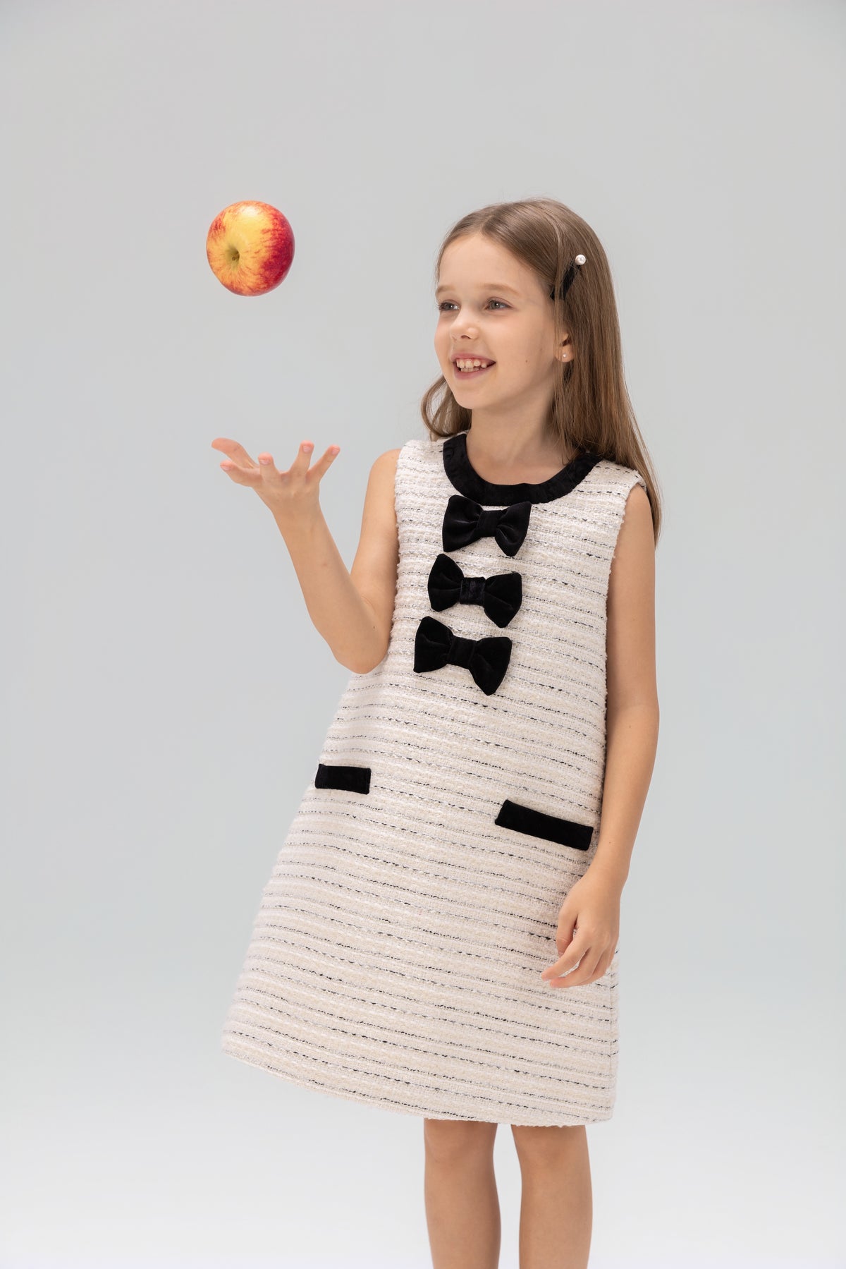 Velvet Bow Tweed Shift Dress