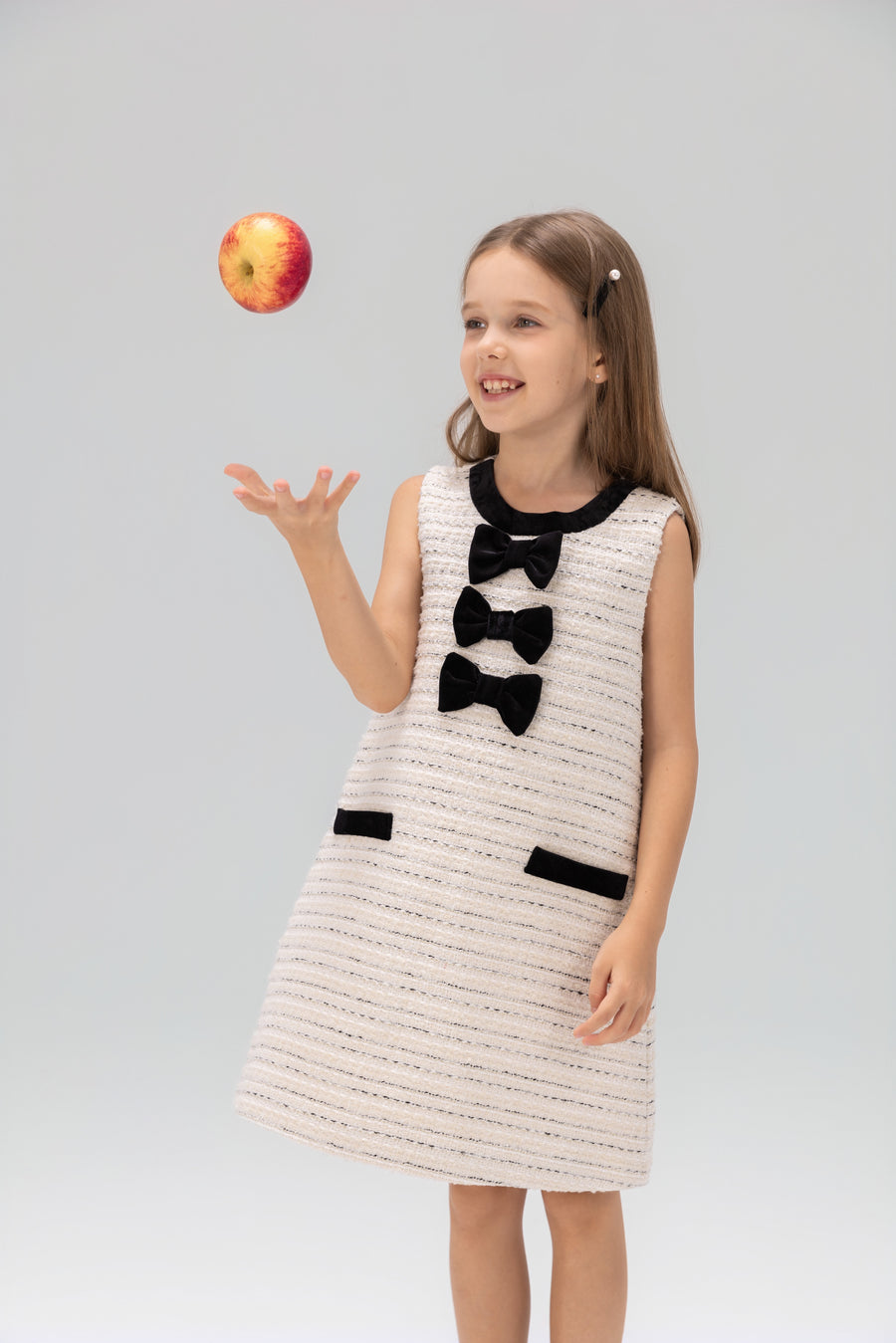 Velvet Bow Tweed Shift Dress