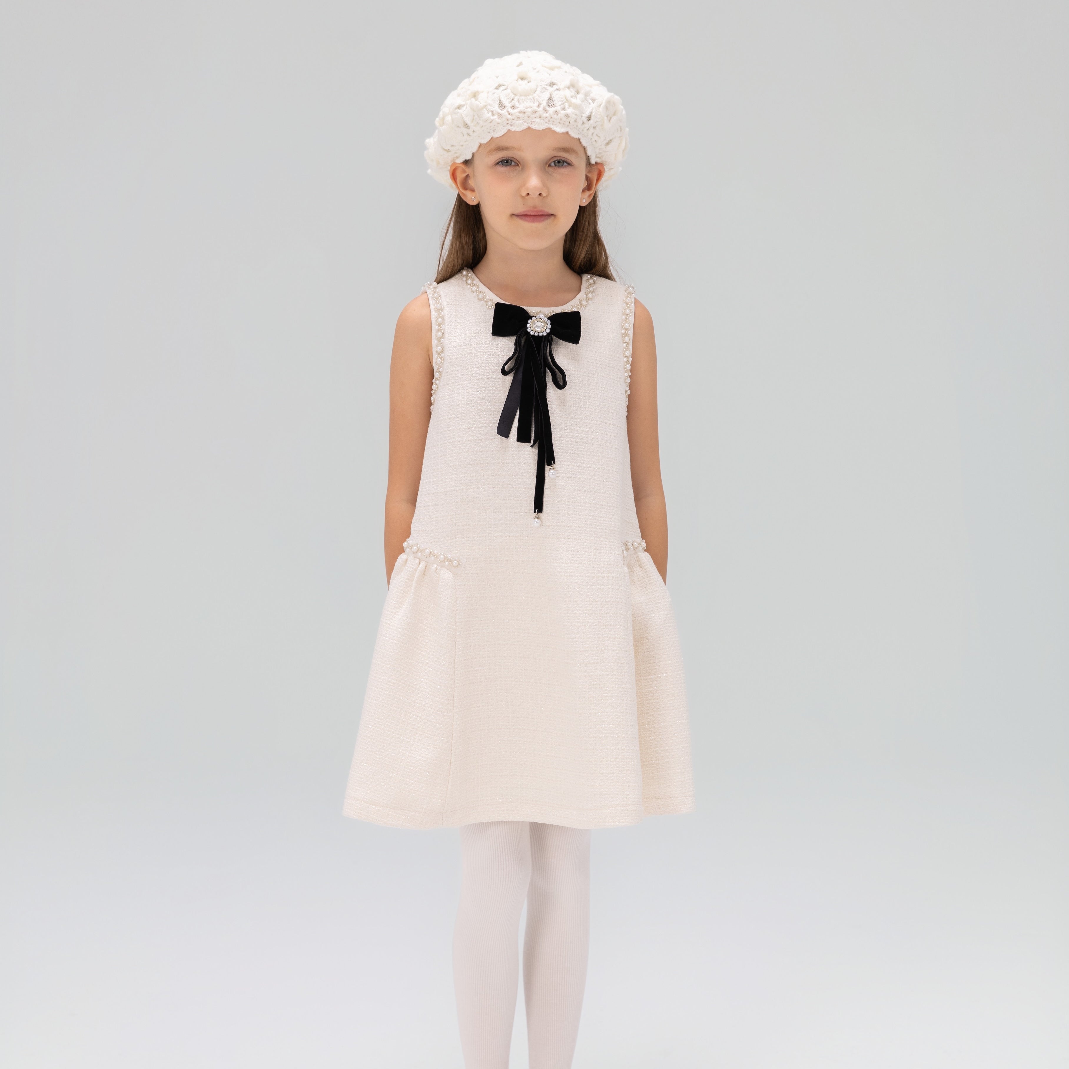 Pearl-Trim Tweed Mermaid Dress