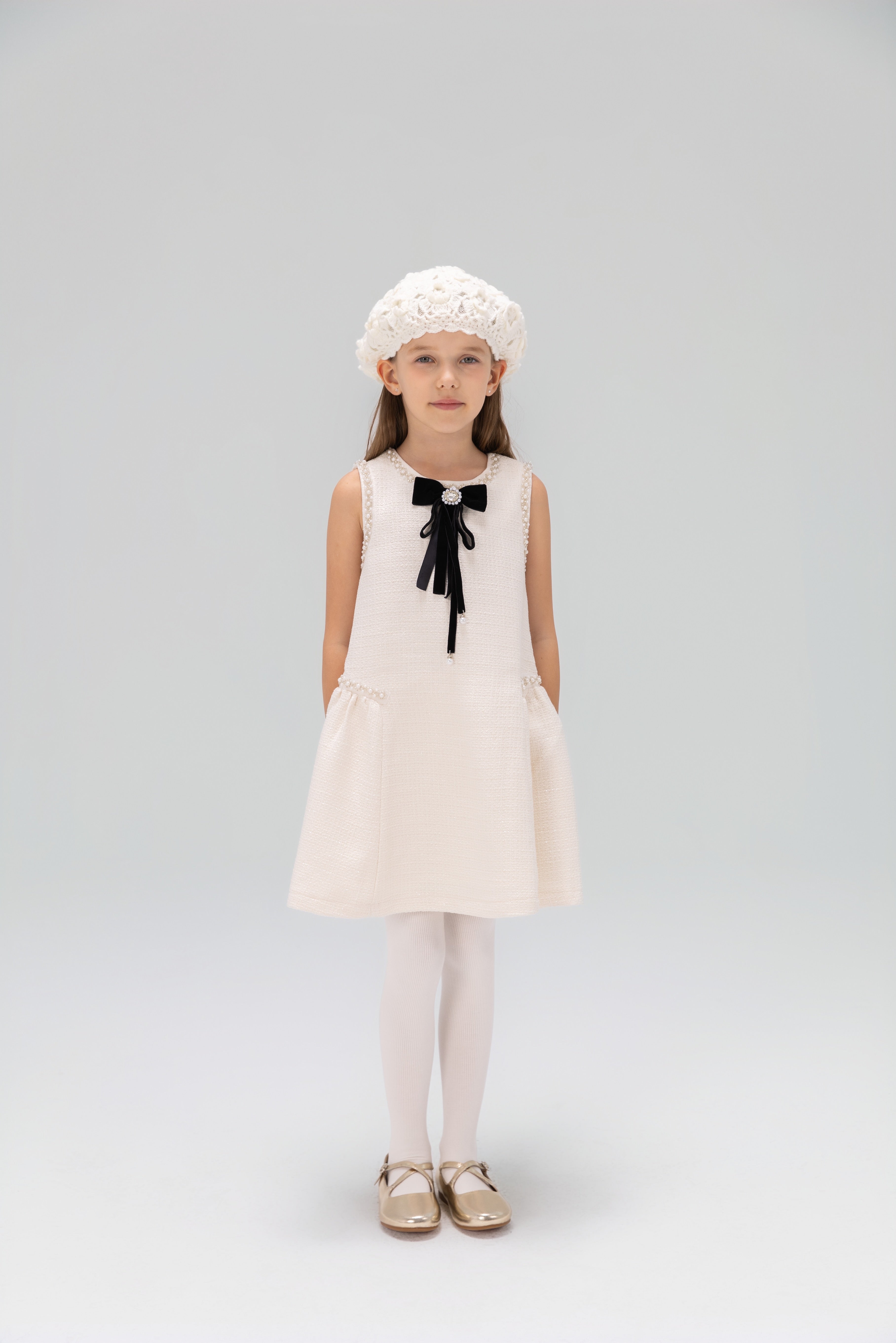 Pearl-Trim Tweed Mermaid Dress