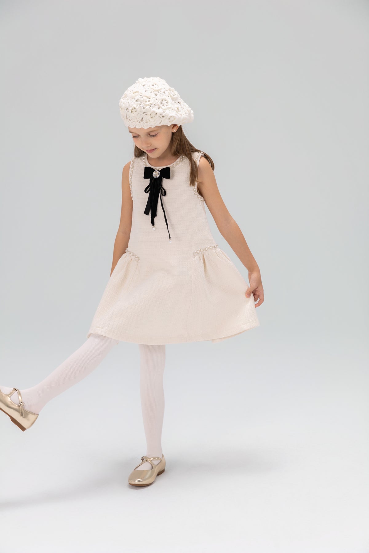 Pearl-Trim Tweed Mermaid Dress
