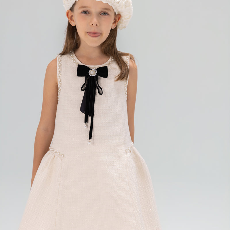 Pearl-Trim Tweed Mermaid Dress