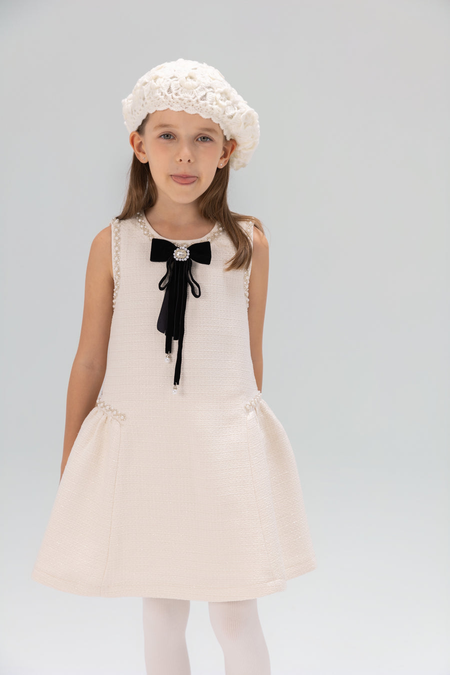 Pearl-Trim Tweed Mermaid Dress