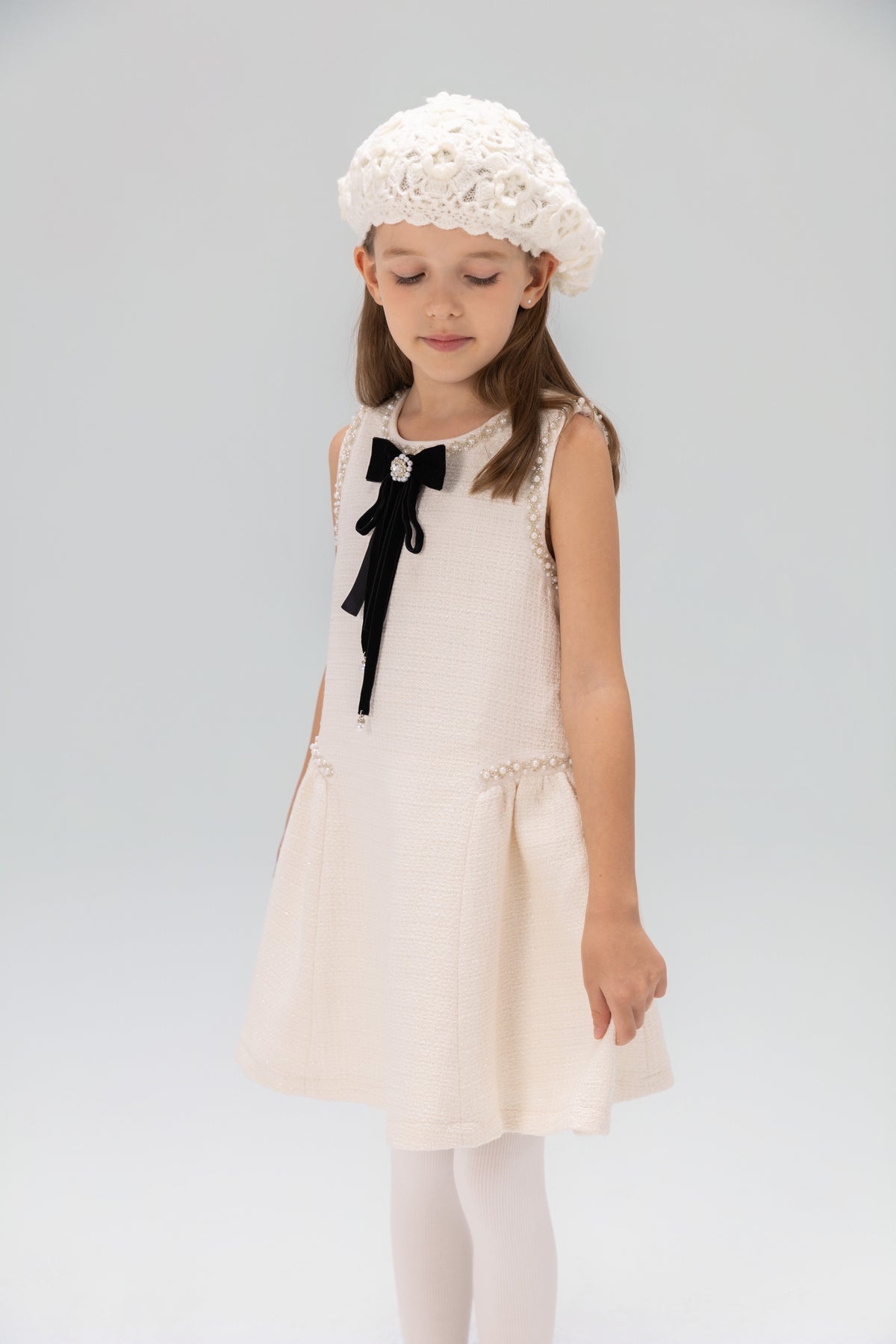 Pearl-Trim Tweed Mermaid Dress