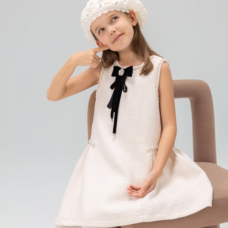 Pearl-Trim Tweed Mermaid Dress