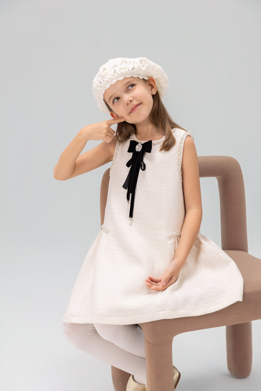 Pearl-Trim Tweed Mermaid Dress