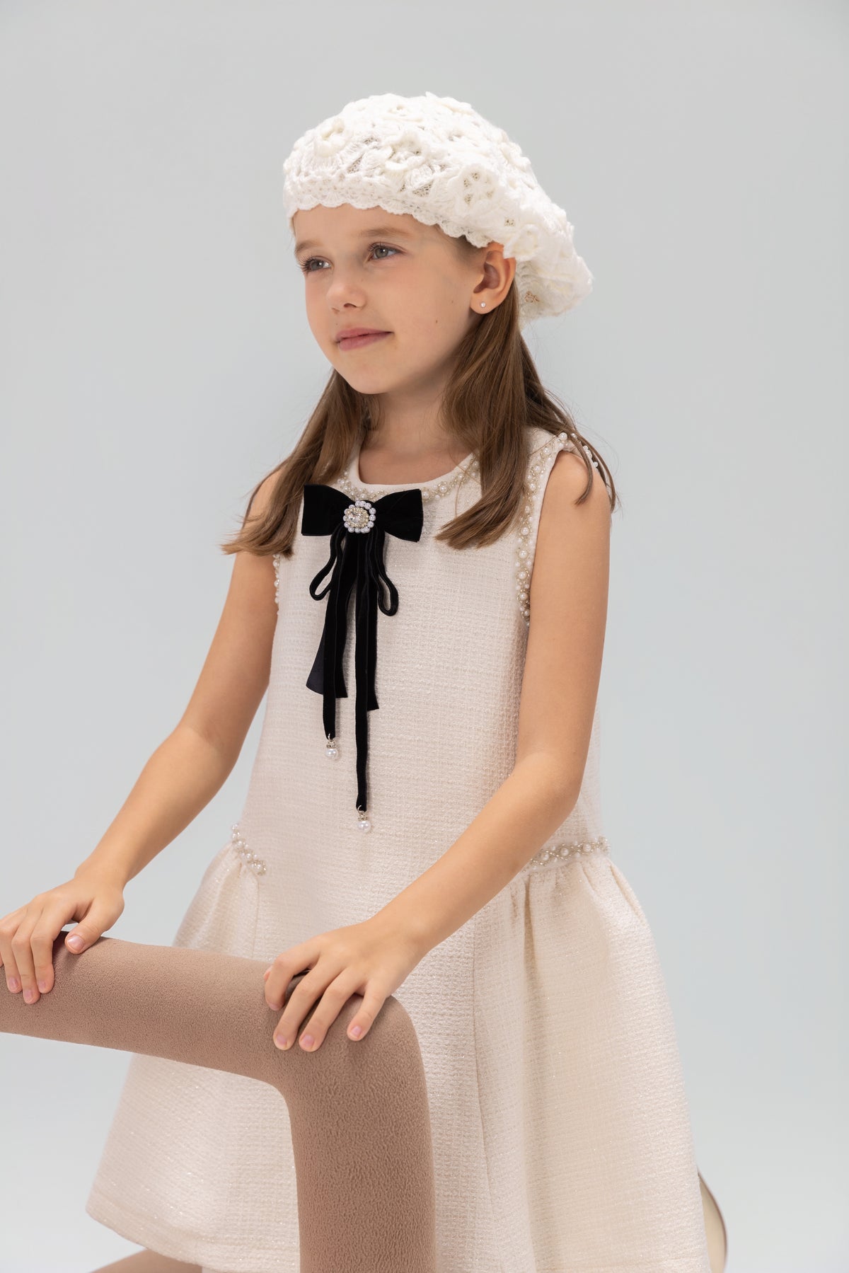 Pearl-Trim Tweed Mermaid Dress
