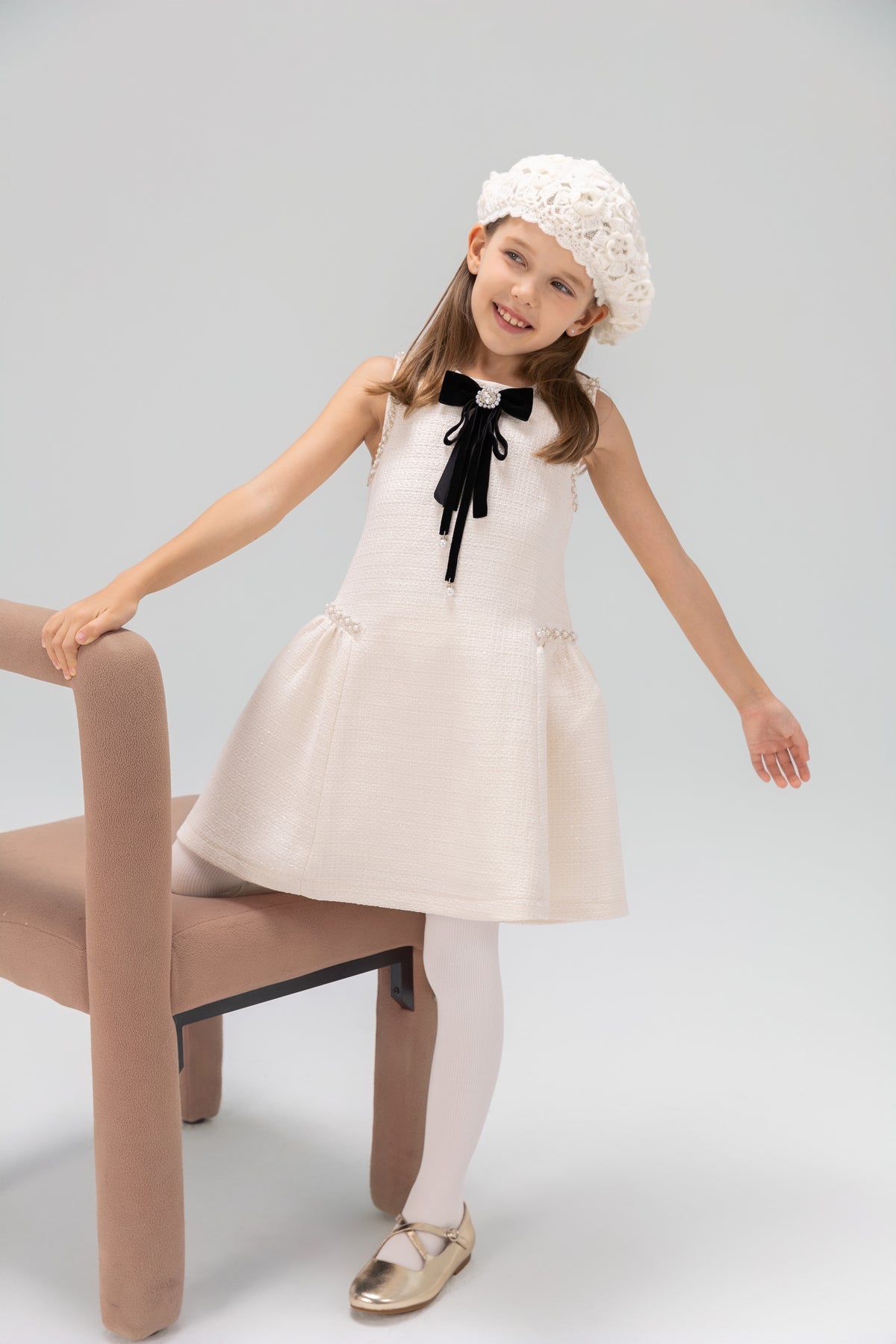 Pearl-Trim Tweed Mermaid Dress
