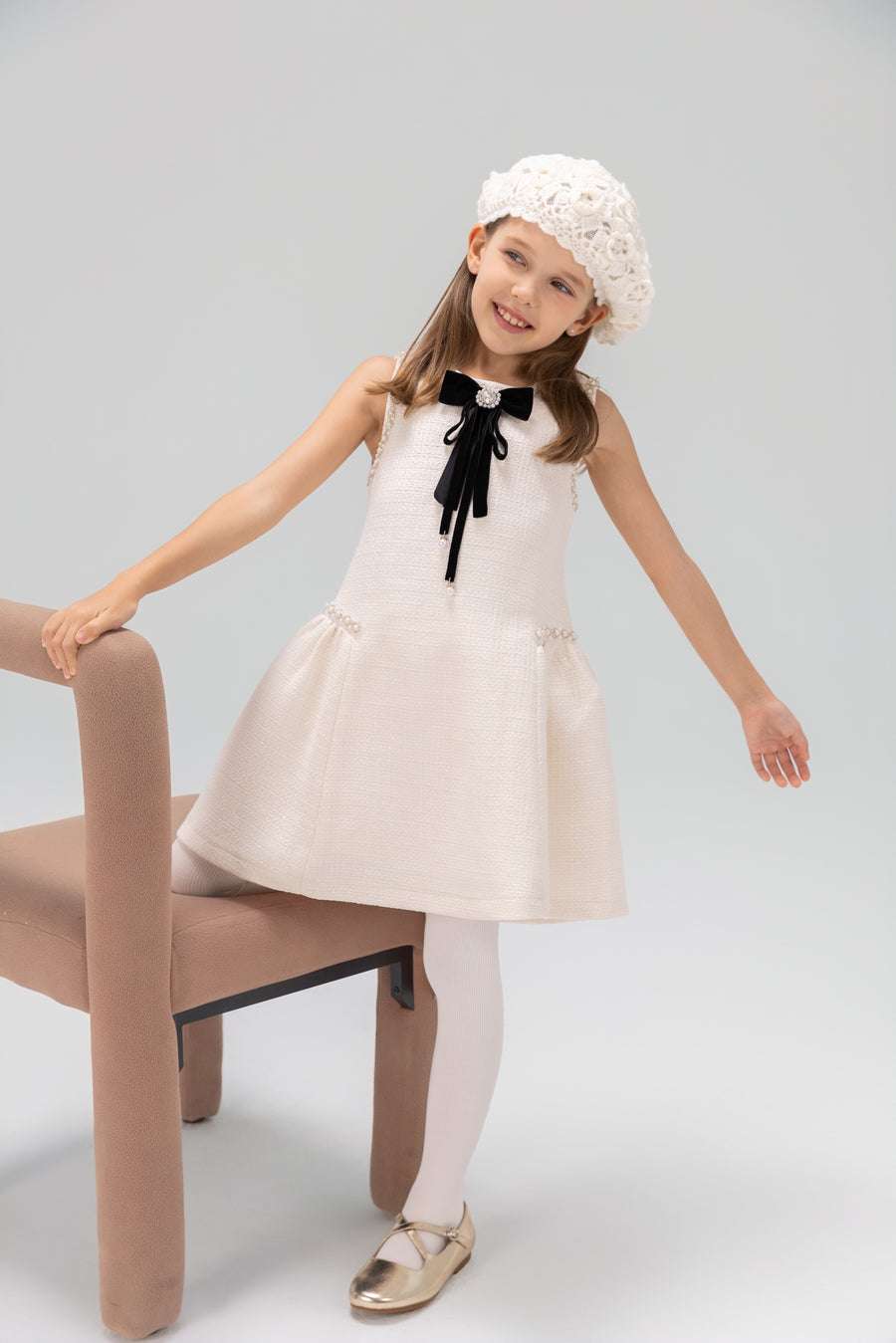 Pearl-Trim Tweed Mermaid Dress